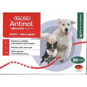 Vetz Petz Antinol Rapid Joint Supplement for Dogs 30 Soft Gel Capsules