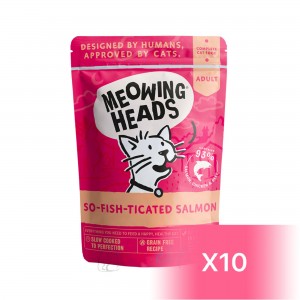 Meowing Heads Adult Cat Wet Food - Salmon, Chicken & Beef 100g (10 Pouches)