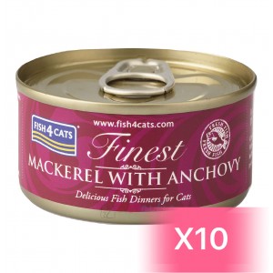 Fish4Cats Canned Cat Food - Mackerel with Anchovy 70g (10 Cans)