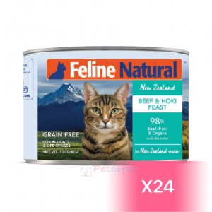 Feline Natural Canned Cat Food - Beef and Hoki Feast 170g (24 Cans)