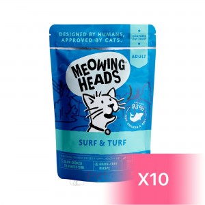 Meowing Heads Adult Cat Wet Food - Fish, Chicken & Beef 100g (10 Pouches)