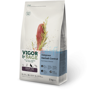 Vigor & Sage Grain Free Adult Cat Food - Oatgrass Hairball Control 2kg